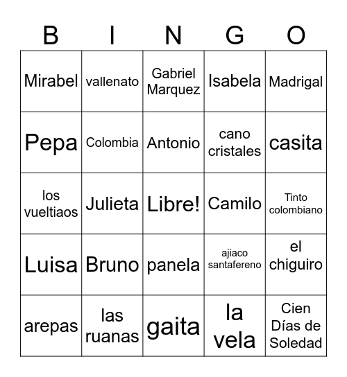 Encanto Bingo Card