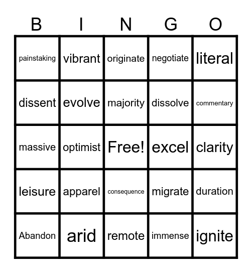 6th grade Sight Words Bingo Card