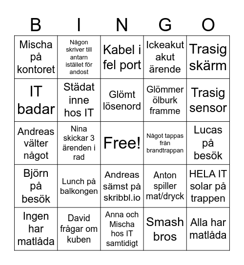 Bingo vecka 19 Bingo Card