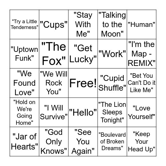 Music Bingo! Bingo Card