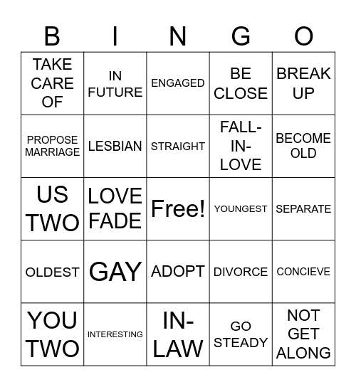 Family and Relationship Part 2 (SN 4) Bingo Card