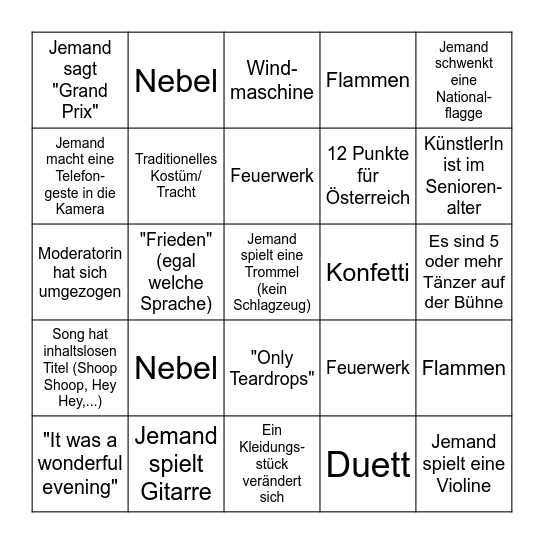 ESC Bingo Card