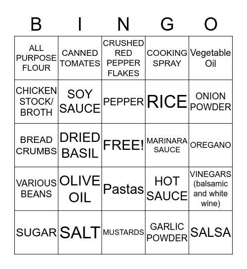 PANTRY BASICS BINBO Bingo Card