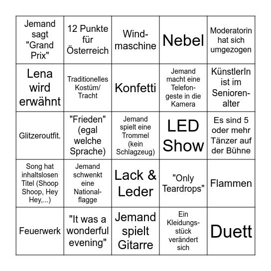 ESC Bingo Card