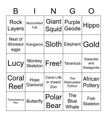 Smithsonian Natural History Scavenger Hunt Bingo Card