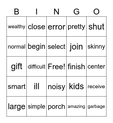 Synonym Bingo 1     dh Bingo Card