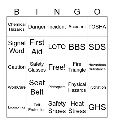 Safety Week Bingo Card