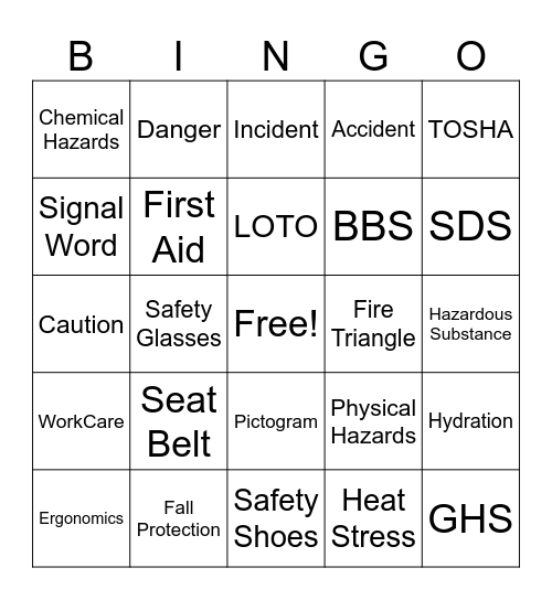 Safety Week Bingo Card