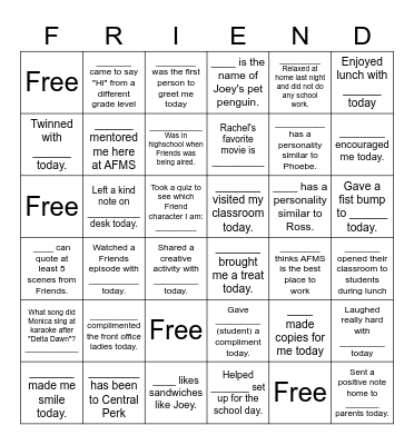 AFMS will be there for you! Bingo Card