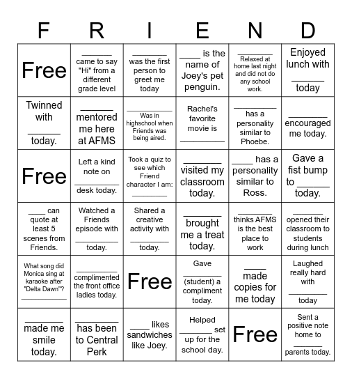 AFMS will be there for you! Bingo Card