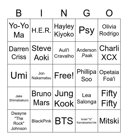 AAPI Month Music Bingo Card