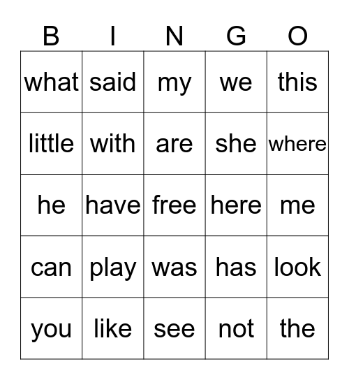 Sight words Bingo Card