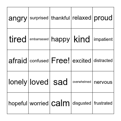 Feelings Card Bingo Card