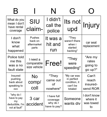 CLAM ADJUSTER THINGS Bingo Card