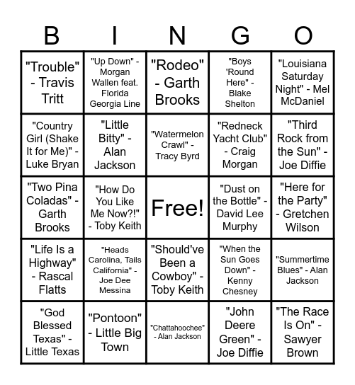 Country Music Bingo Round #2 Bingo Card