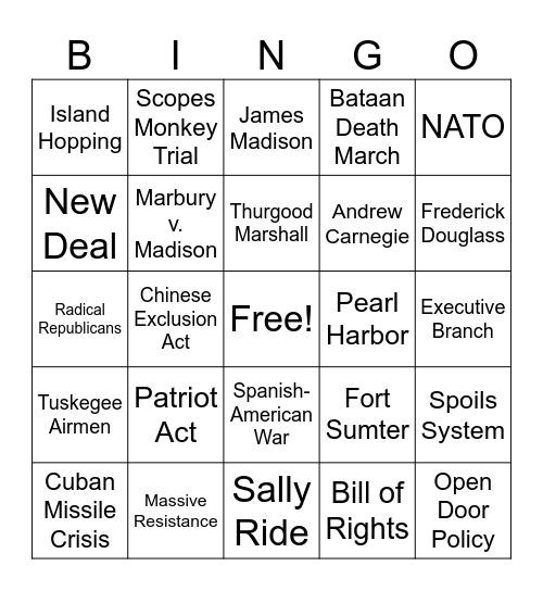 US History 4 Bingo Card