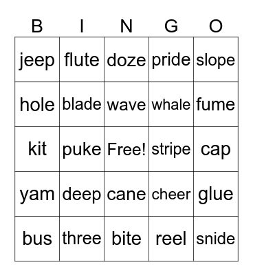 long and short vowels Bingo Card