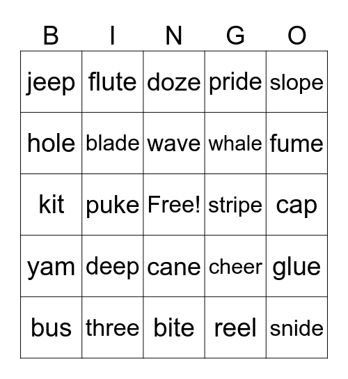 long and short vowels Bingo Card