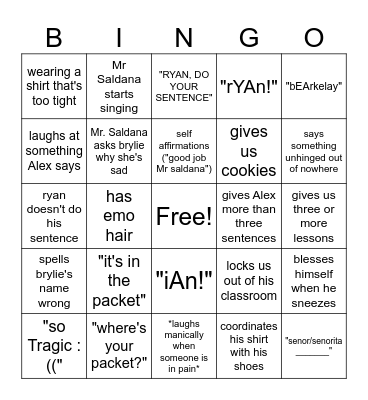 8th period spanish Bingo Card
