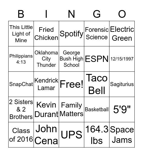 Untitled Bingo Card