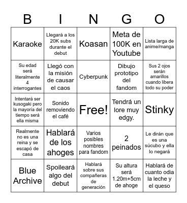 Predicciones Debut Koa Bingo Card