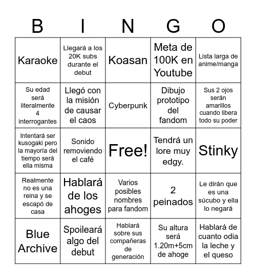 Predicciones Debut Koa Bingo Card