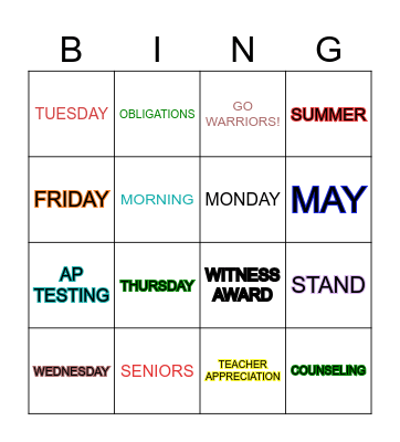 Announcement Bingo Card