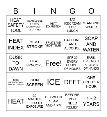 United Rentals Summer Safety Bingo Card