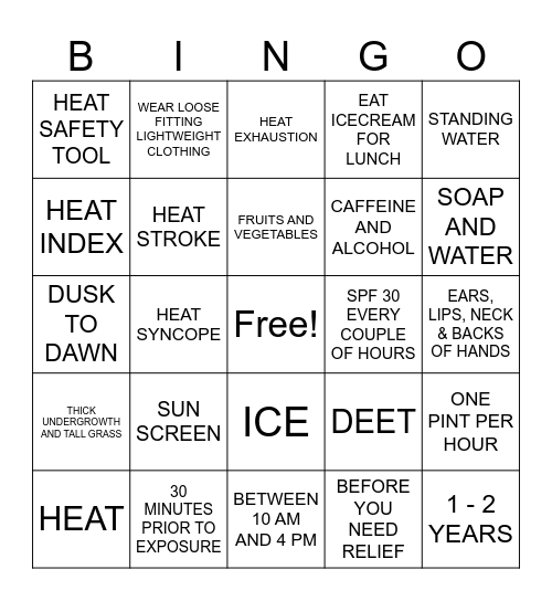 United Rentals Summer Safety Bingo Card