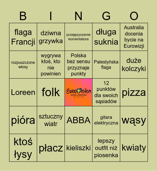 Eurowizja 2024 FINAŁ Bingo Card
