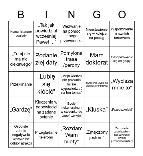 Najlepszy przewodnik ever Bingo Card