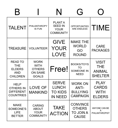 PHILANTHROPHY Bingo Card