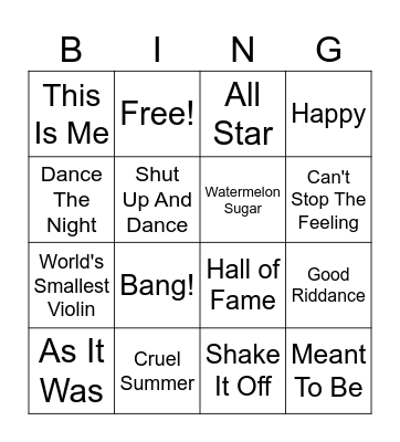 Popular Songs Bingo Card