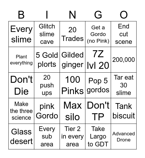 Slime Rancher Bingo Card