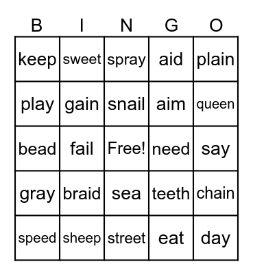 Vowel Team Bingo Card