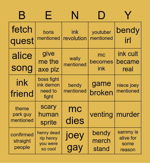 bendy and the bingo card Bingo Card