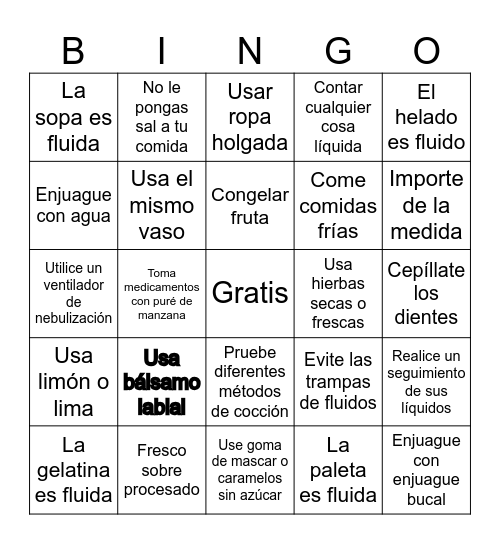 Gestión de fluidos Bingo Card