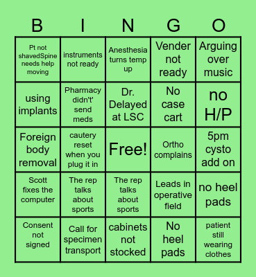 OR Nurse Week Bingo Card