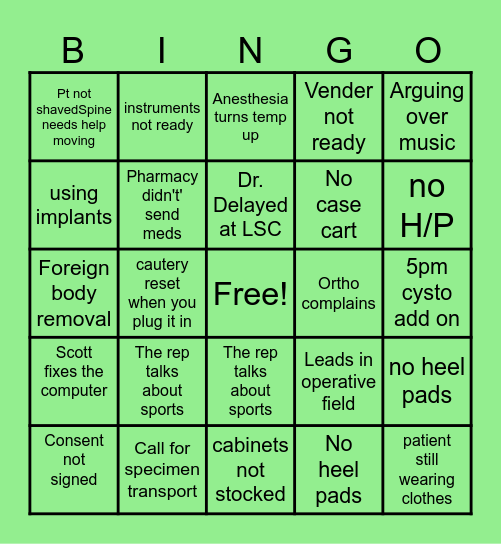 OR Nurse Week Bingo Card