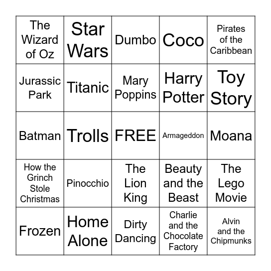 Movie Soundtrack BINGO Card