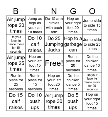 FITNESS BINGO! Bingo Card