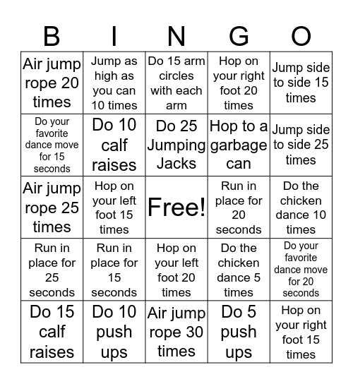 FITNESS BINGO! Bingo Card