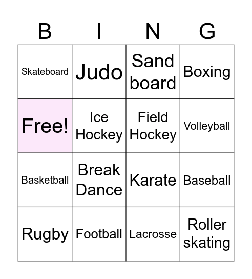 Sports Bingo Card