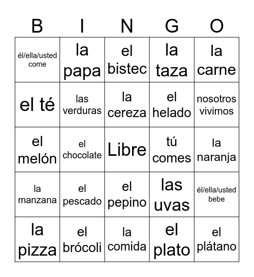 Spanish Foods Bingo Card