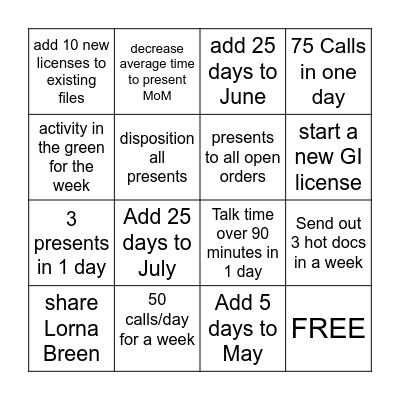 RC Bingo Card