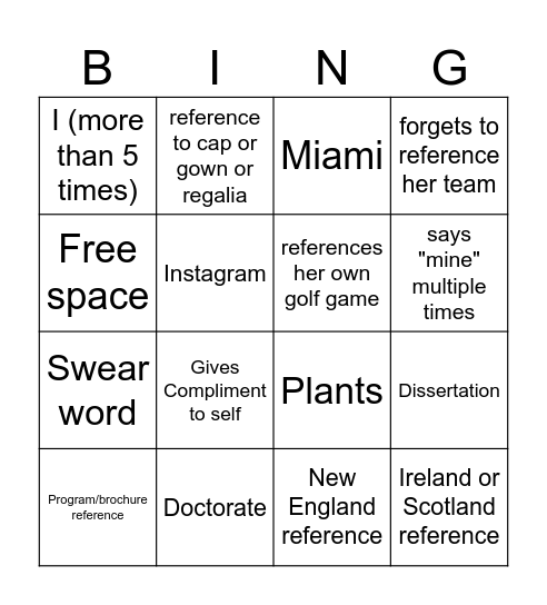 Pinning Ceremony Bingo Card