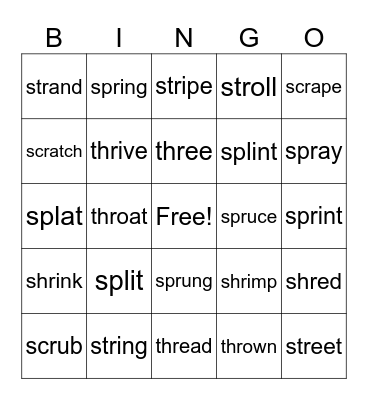 1st grade 3 letter blends Bingo Card