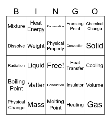 Matter and Energy Bingo Card