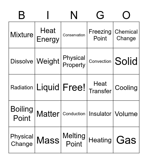 Matter and Energy Bingo Card