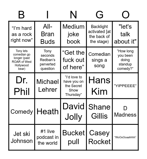 KILL TONY Bingo Card